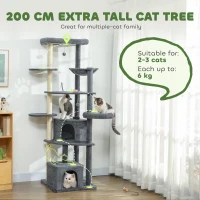 PawHut 79" Extra Tall Cat Tree with Scratching Posts, Perches, Caves, Hammock, Pompoms, for 2-3 Indoor Cats, Dark Grey(m-4)