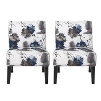 Contemporary Accent Chair with Upholstered Seating and Rubberwood Tapered Legs, Seat for Living Room, 22.5" L x 29.5" W x 32" H, Blue+Multi(m-2)