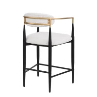 Set of 2 Modern Counter Stools with Iron Frame and Gold Accents, Upholstered Dining Chairs for Kitchen, 23" L x 22" W x 37.5" H, Beige(m-8)