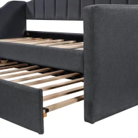 Upholstered Twin Daybed with Trundle, Solid Wood Frame, No Box Spring Needed, Trundle Bed for Compact Room, 81.5" L x 41" W x 36" H, Black(m-6)