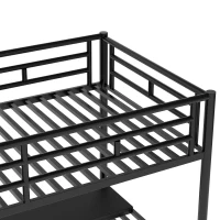 Metal Loft Bed Frame with Desk and LED Light, Sturdy Metal Frame, High-Sleeper Bed for Guest Rooms, 94.5" L x 41.5" W x 72" H, Black(m-7)