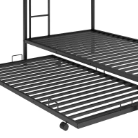 Twin Over Twin Bunk Bed with Trundle, Sturdy Metal Frame, Safety Guardrails, Bed Frame for Compact Rooms, 78" L x 41.5" W x 62.5" H, Black(m-6)