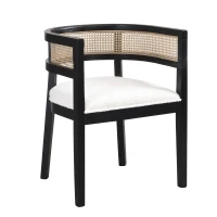 Set of 2 Dining Chairs with Rattan Backrest, Wood Frame, Dining Seats for Ultimate Comfort and Style, 22.5" L x 22" W x 29.5" H, Beige+Black(m-6)