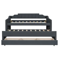 Twin Size Upholstered Daybed with Trundle and Three Drawers, Pull-out Bed for Department or Guest Rooms, 81" L x 41" W x 35.5" H, Gray(m-9)