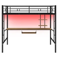 Twin Loft Bed with Built-in Desk, Shelves, and LED Lighting, Space-Saving Bunk Bed for Compact Rooms, 78" L x 41.5" W x 71.5" H, Black(m-2)