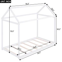 Twin Size Wooden House Bed with Pine Wood and MDF Construction, Bed Frame Perfect for Easy Assembly, 78.5" L x 42.5" W x 70.5" H, White(m-3)