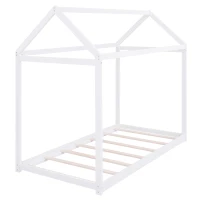 Twin Size Wooden House Bed with Pine Wood and MDF Construction, Bed Frame Perfect for Easy Assembly, 78.5" L x 42.5" W x 70.5" H, White(m-7)