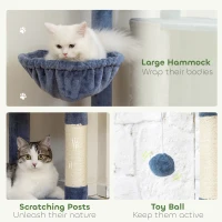 PawHut 48" Modern Cat Tree with Condo, Hammock, Perch, Sisal Scratching Posts, Toy Ball, for Indoor Cats, Blue and Grey(m-6)