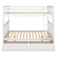 Full Over Full Bunk Bed with Drawers, Convertible Design, Pine Wood and MDF, Double-Decker Bed for Living Room, 79" L x 59" W x 64" H, White(m-10)