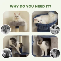 PawHut 48" Modern Cat Tree with Condo, Hammock, Perch, Sisal Scratching Posts, Toy Ball, for Indoor Cats, Blue and Grey(m-9)