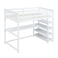 Twin Size Loft Bed with Storage Shelves, Under-bed Desk and LED Light, High-Sleeper Bed for Compact Room, 80" L x 42" W x 68.5" H, White(m-10)