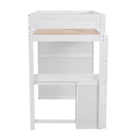 Wood Twin Loft Bed with Wardrobes, 2-Drawer Desk and Cabinet, High-Sleeper Bed for House with Children, 78.5" L x 41" W x 65" H, White(m-6)