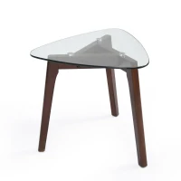 Mid-Century Modern End Table with Solid Wood Base, Tempered Glass Top, Side Table for Compact Rooms, 23" L x 22" W x 22" H, Walnut(m-7)