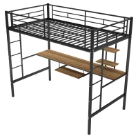 Twin Loft Bed with Built-in Desk, Shelves, and LED Lighting, Space-Saving Bunk Bed for Compact Rooms, 78" L x 41.5" W x 71.5" H, Black(m-6)