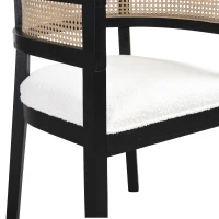 Set of 2 Dining Chairs with Rattan Backrest, Wood Frame, Dining Seats for Ultimate Comfort and Style, 22.5" L x 22" W x 29.5" H, Beige+Black(m-5)