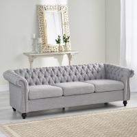 3-Seater Chesterfield Sofa with Deep Button Tufting and Scrolled Arms, Daybed Perfect for Living Room, 84.5'' L x 33.5'' W x 27'' H, Grey