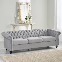 3-Seater Chesterfield Sofa with Deep Button Tufting and Scrolled Arms, Daybed Perfect for Living Room, 84.5'' L x 33.5'' W x 27'' H, Grey(m-1)