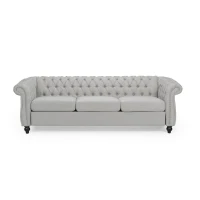 3-Seater Chesterfield Sofa with Deep Button Tufting and Scrolled Arms, Daybed Perfect for Living Room, 84.5'' L x 33.5'' W x 27'' H, Grey(m-2)