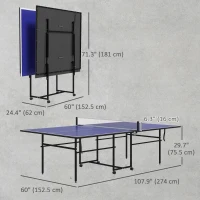 Soozier Full Size Table Tennis Table, Folding Ping Pong Table with Net, Paddles, Balls and Wheels, Blue(m-3)