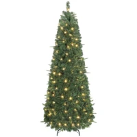HOMCOM 6 ft Prelit Pop Up Christmas Tree, Collapsible Artificial Xmas Tree with Metal Stand for Holiday Decor, Green(m-2)