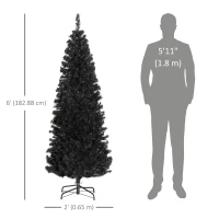 HOMCOM 6FT Pencil Christmas Tree, Artificial Christmas Tree with Automatic Open for Home Party, Black(m-3)
