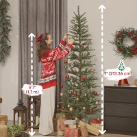 HOMCOM 7 ft Artificial Fir Pencil Christmas Tree, Hinged Xmas Tree with 646 Branch Tips and Metal Stand, Easy Assembly, Green(m-3)
