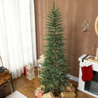 HOMCOM 7 ft Artificial Fir Pencil Christmas Tree, Hinged Xmas Tree with 646 Branch Tips and Metal Stand, Easy Assembly, Green(m-9)