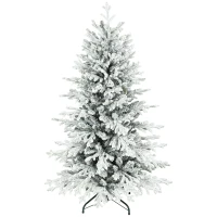 HOMCOM 5ft Artificial Flocked Christmas Tree, Full Snow Pine Tree Holiday Decor, Hinged Xmas Tree with Realistic Tips, Metal Stand, Easy Assembly(m-11)