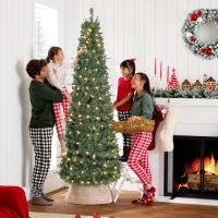 HOMCOM 7 ft Prelit Pop Up Christmas Tree, Collapsible Artificial Xmas Tree with Metal Stand for Holiday Decor, Green