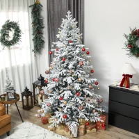 HOMCOM 7ft Artificial Flocked Christmas Tree, Full Snow Pine Tree Holiday Decor, Hinged Xmas Tree with Realistic Tips, Metal Stand, Easy Assembly(m-8)