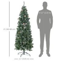 HOMCOM 6' Artificial Pencil Christmas Tree with Snow Frosted Branches, Auto Open, Steel Base(m-3)