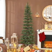 HOMCOM 7 ft Artificial Fir Pencil Christmas Tree, Hinged Xmas Tree with 646 Branch Tips and Metal Stand, Easy Assembly, Green(m-8)
