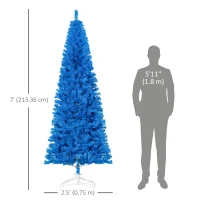 HOMCOM 7FT Pencil Christmas Tree, Artificial Christmas Tree with Automatic Open for Home Party, Blue(m-3)