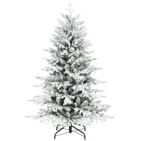 HOMCOM 5ft Artificial Flocked Christmas Tree, Full Snow Pine Tree Holiday Decor, Hinged Xmas Tree with Realistic Tips, Metal Stand, Easy Assembly(m-2)