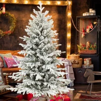 HOMCOM 5ft Artificial Flocked Christmas Tree, Full Snow Pine Tree Holiday Decor, Hinged Xmas Tree with Realistic Tips, Metal Stand, Easy Assembly(m-8)