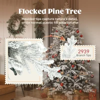 HOMCOM 7ft Artificial Flocked Christmas Tree, Full Snow Pine Tree Holiday Decor, Hinged Xmas Tree with Realistic Tips, Metal Stand, Easy Assembly(m-5)