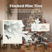 HOMCOM 5ft Artificial Flocked Christmas Tree, Full Snow Pine Tree Holiday Decor, Hinged Xmas Tree with Realistic Tips, Metal Stand, Easy Assembly(m-5)