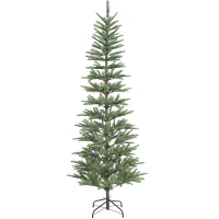 HOMCOM 7 ft Artificial Fir Pencil Christmas Tree, Hinged Xmas Tree with 646 Branch Tips and Metal Stand, Easy Assembly, Green(m-2)