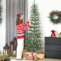 HOMCOM 7 ft Artificial Fir Pencil Christmas Tree, Hinged Xmas Tree with 646 Branch Tips and Metal Stand, Easy Assembly, Green(m-1)