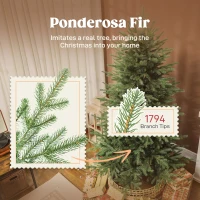 HOMCOM 6 ft Artificial Christmas Tree with Dense Realistic Branches, Full Ponderosa Fir, Hinged Xmas Tree, Easy Assembly(m-5)