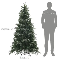 HOMCOM 6ft Flocked Christmas Tree, Artificial Christmas Tree with 850 Branch Tips, Metal Base, Automatic Open, Green(m-3)