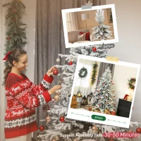 HOMCOM 7ft Artificial Flocked Christmas Tree, Full Snow Pine Tree Holiday Decor, Hinged Xmas Tree with Realistic Tips, Metal Stand, Easy Assembly(m-7)