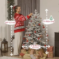 HOMCOM 5ft Artificial Flocked Christmas Tree, Full Snow Pine Tree Holiday Decor, Hinged Xmas Tree with Realistic Tips, Metal Stand, Easy Assembly(m-3)