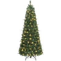 HOMCOM 6 ft Prelit Pop Up Christmas Tree, Collapsible Artificial Xmas Tree with Metal Stand for Holiday Decor, Green(m-11)