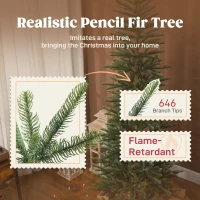 HOMCOM 7 ft Artificial Fir Pencil Christmas Tree, Hinged Xmas Tree with 646 Branch Tips and Metal Stand, Easy Assembly, Green(m-5)