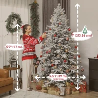 HOMCOM 7ft Artificial Flocked Christmas Tree, Full Snow Pine Tree Holiday Decor, Hinged Xmas Tree with Realistic Tips, Metal Stand, Easy Assembly(m-3)