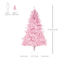 HOMCOM 5FT Artificial Christmas Tree Holiday Xmas Tree Decoration with Automatic Open for Home Party, Pink(m-3)