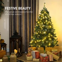 HOMCOM 5 ft Frosted Prelit Christmas Tree, Full Spruce Xmas Tree with Dual Colour LED Light, Hinged Xmas Tree, Easy Assembly(m-4)