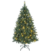 HOMCOM 5 ft Frosted Prelit Christmas Tree, Full Spruce Xmas Tree with Dual Colour LED Light, Hinged Xmas Tree, Easy Assembly(m-2)