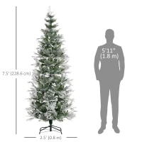 HOMCOM 7.5 Feet Pencil Snow Flocked Artificial Christmas Tree with 880 Realistic Cypress Branches, Auto Open, Green(m-3)